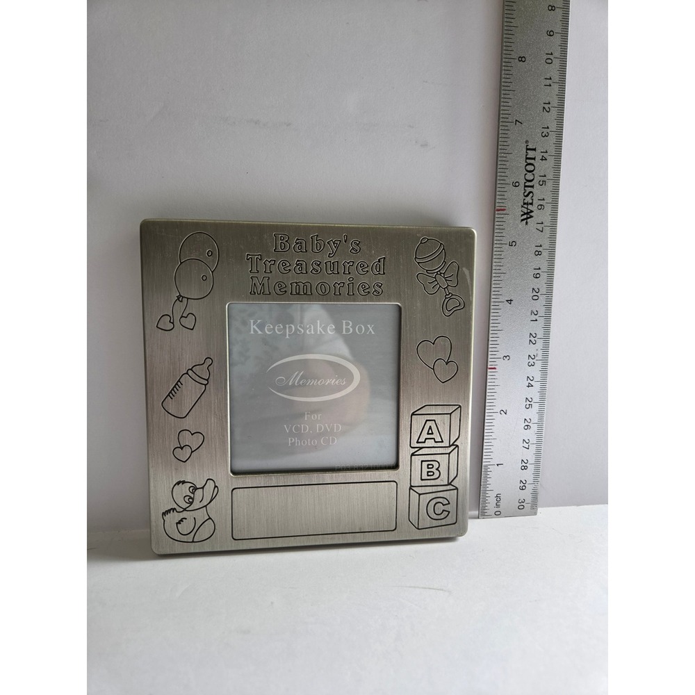 Babys Treasured Memories Keepsake Box Metal CD DVD Case Photo Frame Silver Tone